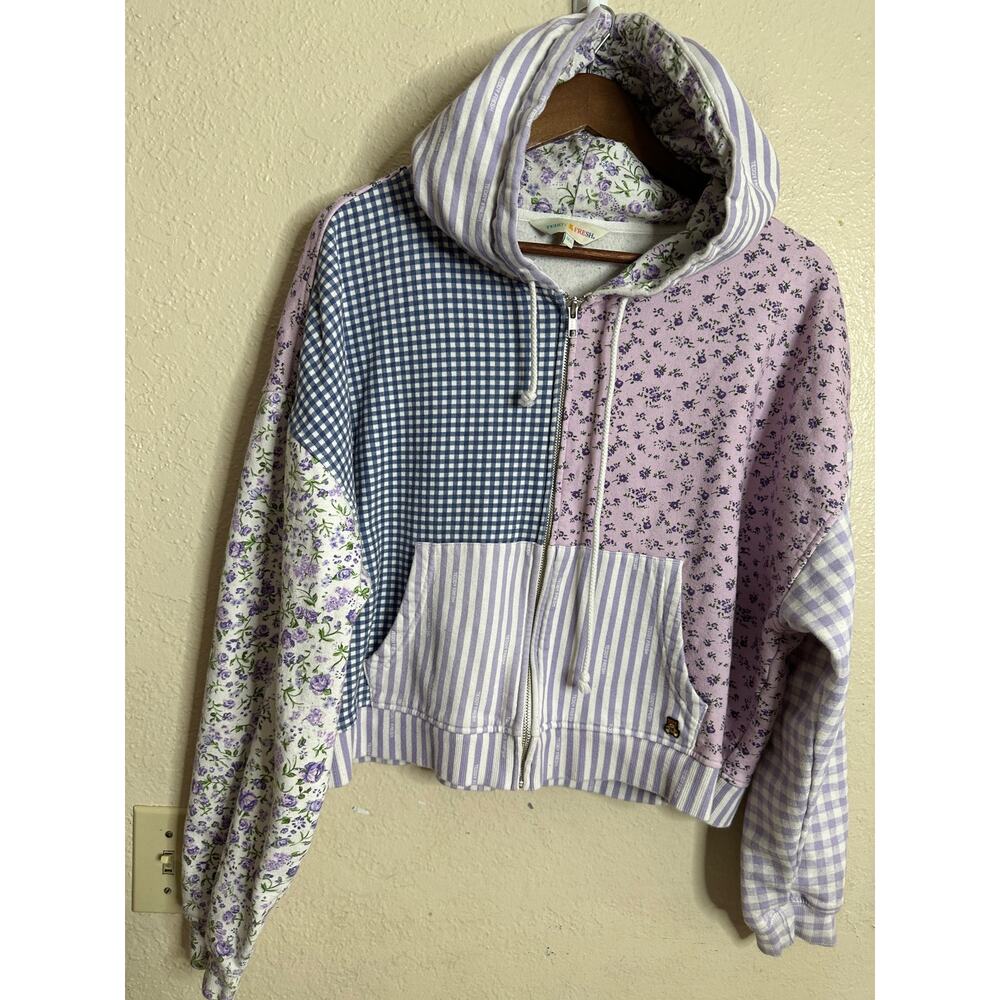 Teddy Fresh Lavender Patchwork Zip-Up Hoodie Womans 3XL Floral Gingham - Picture 5 of 12